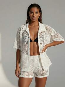 Women's Beach Cover-Up Set In Lightweight Fabric - One Size - Blanco - Ver 1