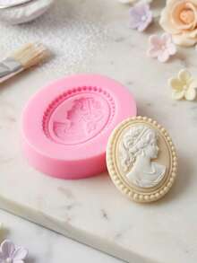 1 pieza/2 piezas Molde de fondant con marco retro, molde de silicona con cabeza de diosa de cabello largo y rosa, para manualidades de chocolate, decoración de pasteles y pudines, proyectos de joyería y arcilla polimérica - Rosa - Ver 6