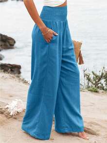 Loose High Waist Wide Leg Casual Pants For Women, New Arrival Autumn Spring - Blue - View 3