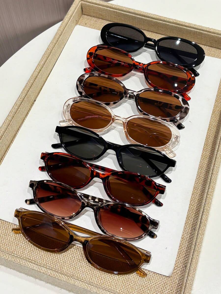 8pcs Leopard Print Plastic Multicolor Geometric Full Frame Classic Women's Glasses Set, Suitable For Various Face Shapes, Applicable For Carnival Parties, Outdoor Activities, Fashion Matching, Back To School, Etc.