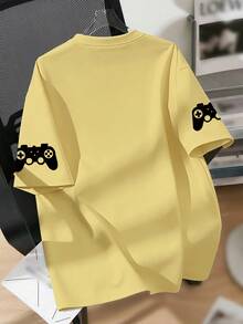 1pc Boys' Game Themed T-Shirt With "Eat, Sleep, Game" Slogan, Suitable For School Everyday Wear In Spring/Summer - Yellow - View 2