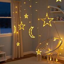 Star Moon Curtain String Lights,126 LED Romantic Star Moon Curtain String Lights With 8 Modes,Battery Powered (Not Included) String Night Lights - Multicolor - View 5