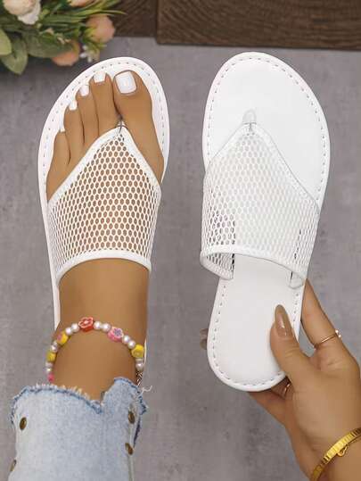 女士编织人字拖，休闲夏季一脚蹬鞋，舒适耐穿，适合度假、海滩、户外休闲等场合