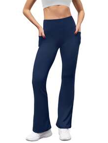 GEREARC Women's High-Waist Pocketed Yoga Pants – Seamless Flare Bootcut Style, Athletic & Casual Wear - màu xanh hải quân - Xem 3