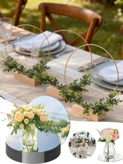 6 piezas de bandejas redondas con espejo, espejos redondos planos de 10 cm, adecuados para decoración de centros de mesa, bandejas para velas con espejo, decoración de centros de mesa para bodas y fiestas, decoración de paredes