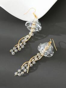 1 Đôi bông tai dáng dài hình sứa dễ thương dành cho nữ, kiểu dáng cổ điển với tua rua dài, phụ kiện trang sức phong cách đại dương độc đáo, món quà hoàn hảo cho phụ nữ và bé gái. - Trắng + Vàng - Xem 4