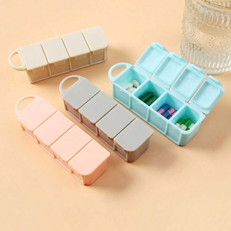 1个便携式四格药盒，长方形随身携带药品收纳盒 - 彩色 - 查看 1