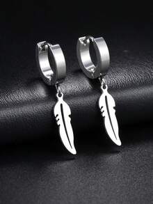 1 par de pendientes colgantes de pluma de acero inoxidable elegantes - Plateado - Ver 8