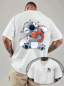 Authorized By Disney, < < Star Baby > > (Lilo&Stitch) Animation-A Cute And Super-Powerful Alien Creature Printed Pattern, Comfortable And Casual Men's T-Shirt, Comfortable To Wear In Street Fashion  Every Day, A Must For Disney Fans. - 白色 - 查看 1