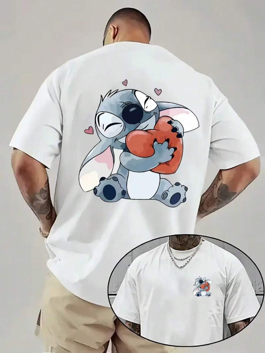 Authorized By Disney, < < Star Baby > > (Lilo&Stitch) Animation-A Cute And Super-Powerful Alien Creature Printed Pattern, Comfortable And Casual Men's T-Shirt, Comfortable To Wear In Street Fashion Every Day, A Must For Disney Fans. - 白色 - 查看 1