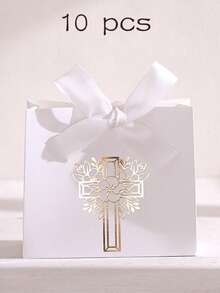 10 hộp trang trí hình thánh giá, với họa tiết thánh giá vàng và hoa văn, được buộc bằng ruy băng và gói theo chủ đề tôn giáo, thích hợp cho Lễ Phục Sinh, Đám cưới, Ngày của Mẹ, Lễ Rước Lễ lần đầu, Lễ Rửa Tội và làm quà tặng đám cưới. - nhiều màu - Xem 12