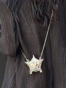 1个迷你金属小包，电镀银色零钱包，闪亮前卫金属星形手提包，配链条肩带，独特造型手拿包，珠宝袋，优雅零钱包，耳机盒，婚礼 - 銀色 - 查看 2