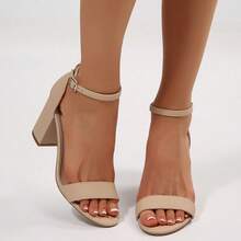 Women's Chunky Block Heel Sandals – Adjustable Ankle Strap And Open Toe For Office, Work & Casual Wear, Zapatos Elegantes De Mujer - 藕粉色 - 查看 4