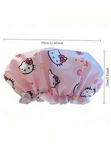 Sanrio 1pc Cat-Shaped Shower Cap - High Quality Double-Layer Design With Cartoon Heart And Star Patterns, Suitable For Women's Home Use As A Shower Cap - A - View 7