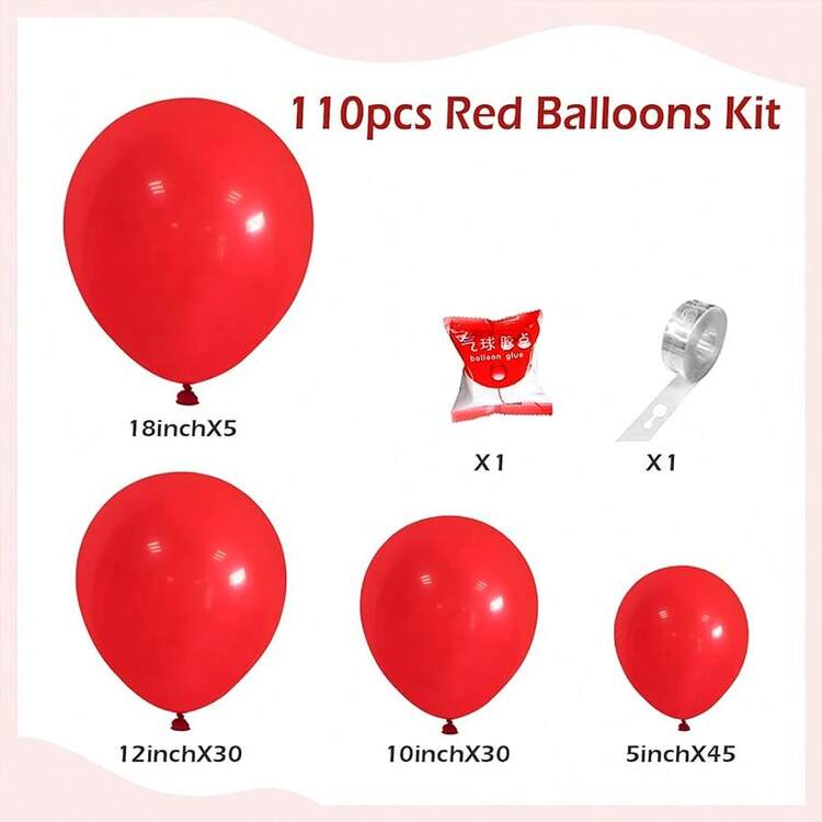 Red Balloons, Different Sizes 110pcs 5/10/12/18 Inches For Garland Arch, Gender Reveal Latex Balloons For Birthday Wedding Valentines Day Baby Shower Graduation Party Decoration - Multicolor - View 8