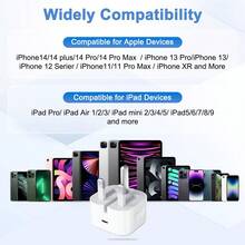 快速充電 純色 1-2 組 20W 快充充電器 英規插頭適配器 + 3.3FT/100cm USB-C 轉 Lightning 充電線，相容 14 13 12 Pro Max Plus 便攜充電套組 壁式充電器，高速旅行 PD 電源適配器 - 英規插(220-240V) - 查看 8
