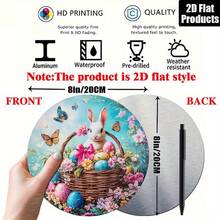 1 Piece Easter Bunny And Egg Theme Round Aluminum Wall Art, 8x 8inch Vintage Decorative Sign, With Vibrant Floral Design, Perfect For Home, Office, Living Room, Mother's Day, Father's Day, And Easter Gift - 1PC - 查看 4