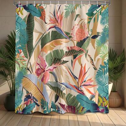 热带雨林图案浴帘，彩色棕榈叶浴帘套装，浴室装饰配件，房间装饰