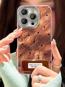 1pc High-End Glacier Foil Dot Pattern Mirror Phone Case Suitable Compatible With Apple 11/12/13/14/15/16/17 Pro Max - Brown - View 2