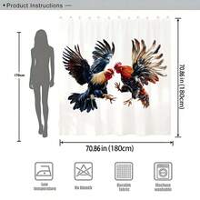 1 pièce Rideau de douche avec motif de combat de coqs à l'aquarelle avec crochets, rideau de douche d'art folklorique pour salle de bain, rideau de douche avec design dynamique de combat de coqs énergique, convient pour la décoration de salle de bain de style rustique, accessoire de salle de bain animal audacieux, article de salle de bain pour les amateurs de style campagnard, rideau de douche attrayant pour une salle de bain éclectique, rideau de douche d'art folklorique pour la décoration de la salle de bain - Multicolore - Voir 3