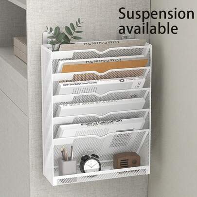 デスクファイルオーガナイザーメッシュ5段、壁掛けドキュメント整理スタンド、デスクトップ垂直メールペーパーフォルダーホルダーラック