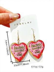 一对木质心形励志语录耳环，可爱又时尚，适合女性日常佩戴和作为礼物。 - 彩色 - 查看 2