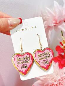 一对木质心形励志语录耳环，可爱又时尚，适合女性日常佩戴和作为礼物。 - 彩色 - 查看 1