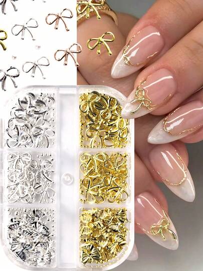 1 Hộp Trang Trí Móng Tay Hình Bướm Rỗng - Trang Sức Móng Tay Hình Bướm 3D Vàng & Bạc với Hạt Kim Loại, Phụ Kiện Làm Móng Nghệ Thuật DIY