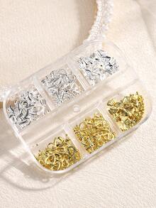 1 Box Cut Out-Schleifen Nageldekoration - Gold & Silber 3D Schleifen-förmiger Nagel-Schmuck mit Metallperlen, DIY Nail Art Zubehör - Verschiedenfarbig - Übersicht 4