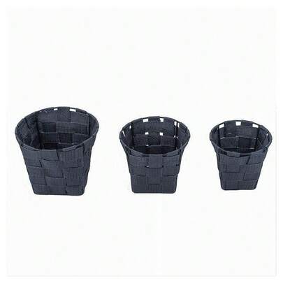 OISE ART STORE Set 3 Cestini Rotondi Porta Oggetti Tessuto Grigio Scuro Bagno Casa Cucina 79044 -