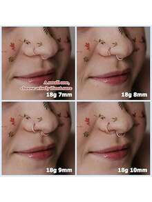 3件装鼻环 - 316L不锈钢双环鼻环 16G/18G/20G 铰链式锆石耳廓穿孔饰品 鼻中隔环 唇环 耳骨耳环 耳廓环 耳屏环 耳骨钉 7mm/8mm/10mm - 玫瑰金(鍍) - 查看 7