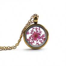 1件创意钛钢项链，配圆形干花吊坠，简约干花压制项链 - 圓形 - 查看 7