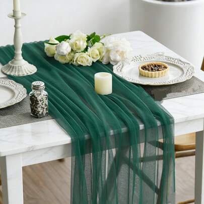 1 Piece Gauze Table Runner Mesh Dessert Tablecover Rectangular Solid Color For Marriage Ceremony Food Photography Props Reusable Romantic Multicolour