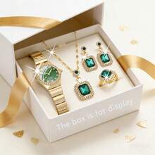 5pcs Women's Fashionable Retro Versatile Elegant Watch, Crown Rhinestone Necklace Earrings Ring Set, Suitable For Daily Decoration And Wear, Essential For Valentine's Day, Ramadan, Mother's Day, Perfect Gift For Mom/Girlfriend - Multicolor - View 5