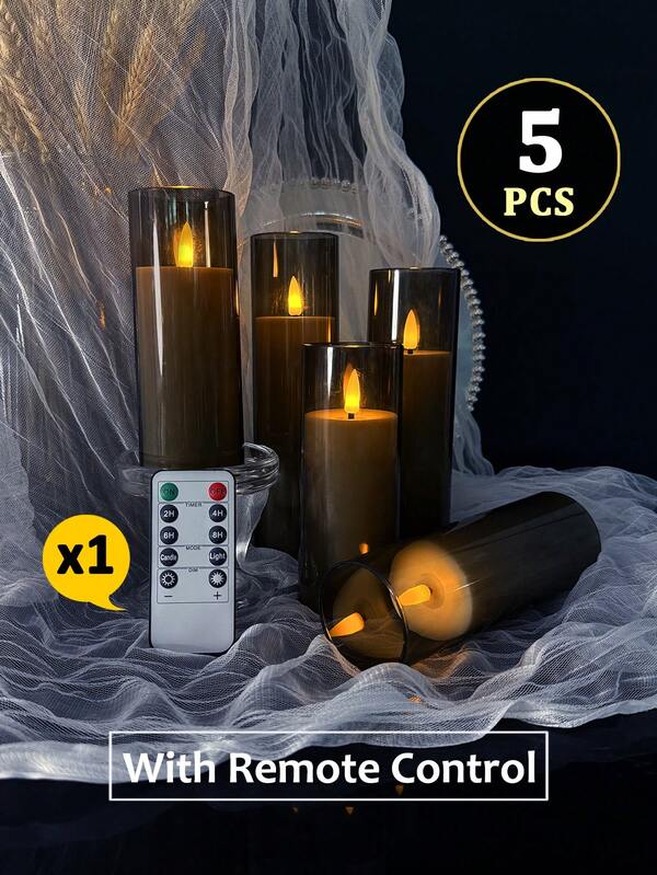 5pcs Flickering Flameless Candles With Timer/Remote Control, Battery Operated LED Candles, Unbreakable Candles With Remote, Suitable For Tabletop Centerpiece Decor For Christmas, Halloween, Valentine's Day, Proposal, Wedding, Party, Holiday Atmosphere Lighting