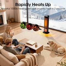 25" 1500W Tower Space Heater With 4 Modes, 3D Flame, LED Display, Tower Heater With 70 °Oscillation, 24 Hour Timer And Child Lock, For Living Room, Office, Bathroom (Black) - Xem 5