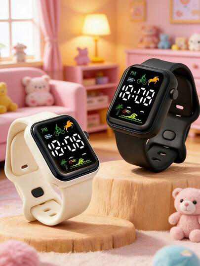 2pcs LED Digital Electronic Watch With Step Counter, TPU Soft Breathable Strap, Suitable For Students, Children, Teenagers, Sports, Outdoor, Christmas Gift