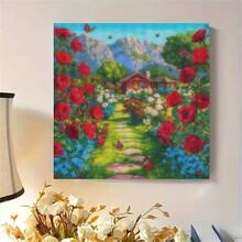 1pc Full Round Diamond Painting Garden Bungalow Kits Art Cross Stitch Embroidery Handicraft Landscape Gift 40x40cm Frameless - Multicolor - View 4