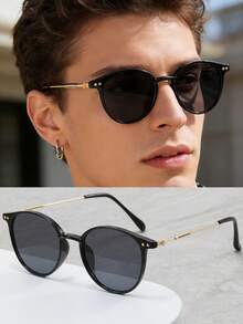 1 pieza Gafas de moda multicolor para hombres, adecuadas para uso diario, conducir, viajar, casual, vacaciones, deportes al aire libre y uso diario, diseño minimalista y elegante - Gris Oscuro - Ver 11