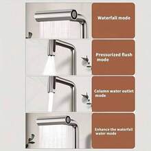 10-Piece Family, 16 Scenes, 11 Holidays Applicable - 3-Piece Set Single Handle 4-Mode Modern 2-In-1 Waterfall Kitchen Faucet (2 X 31.5in Inlets), With High Arch Spout And 360° Swivel Spout - Brushed Stainless Steel Sink Faucet, With Rain Shower Head And Dual Control Handles - Chrome Finish, Splash-Proof Design, Includes Mounting Hardware, Ceramic Valves, Single Hole Mount, Fits Modern Sinks, Compatible With Sinks (Sink Not Included), Christmas, Halloween, Four Seasons - A - View 6