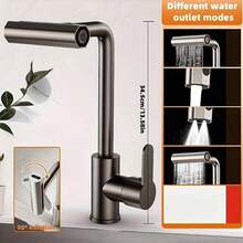 10-Piece Family, 16 Scenes, 11 Holidays Applicable - 3-Piece Set Single Handle 4-Mode Modern 2-In-1 Waterfall Kitchen Faucet (2 X 31.5in Inlets), With High Arch Spout And 360° Swivel Spout - Brushed Stainless Steel Sink Faucet, With Rain Shower Head And Dual Control Handles - Chrome Finish, Splash-Proof Design, Includes Mounting Hardware, Ceramic Valves, Single Hole Mount, Fits Modern Sinks, Compatible With Sinks (Sink Not Included), Christmas, Halloween, Four Seasons - A - View 10