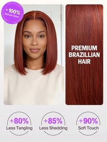 MEGALOOK 14英寸红棕色波波头假发，100%真人发，透明蕾丝，13x4蕾丝前额假发，#33色真人发直发波波头假发 - 自然逼真，适合日常佩戴，可打造办公室、僵尸新娘、万圣节、派对、Y2K风格、度假、户外角色扮演、校园、学校假期、圣诞节、派对、婚礼、节日等各种场合，适合女性佩戴。 - S33 - 查看 8