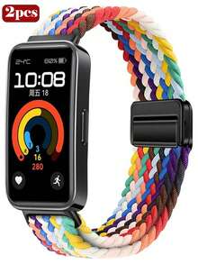 尼龙表带，兼容华为手环10/9/8，编织弹性表带，运动表带，智能手表表带，柔软透气，替换表带，磁扣，男女通用 - 彩色 - 查看 17