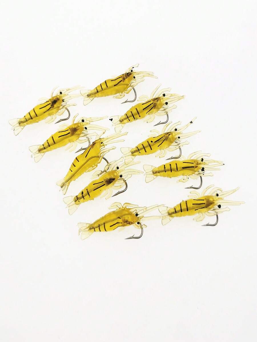 10pcs 4cm 1.3g Fishing Soft Lure Baits With Hooks, Yellow Silicone Lures For Bass, Perch, Crappie - Yellow - View 1