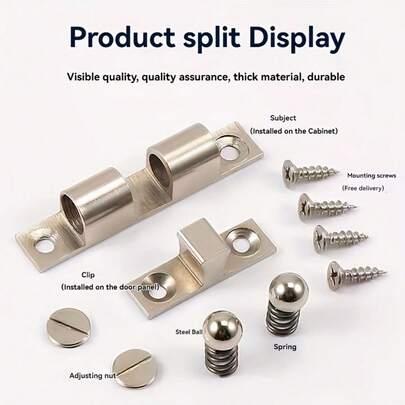 6pcs Heavy Duty Magnetic Cabinet Catches - With Spring Mechanism, Gold Finish, Suitable For Wardrobes, Cabinets, Drawers - Concealed Door Lock Closure, Easy Installation, Durable Metal Construction