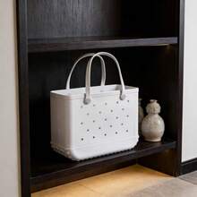 Heavy-Duty Rubber Perforated Tote Bag, Waterproof Multi-Purpose Carryall For Beach, Pool, Boat, Camping, Picnic, Gym & Daily Use, Lightweight Reusable Tote - 白色 - 查看 6