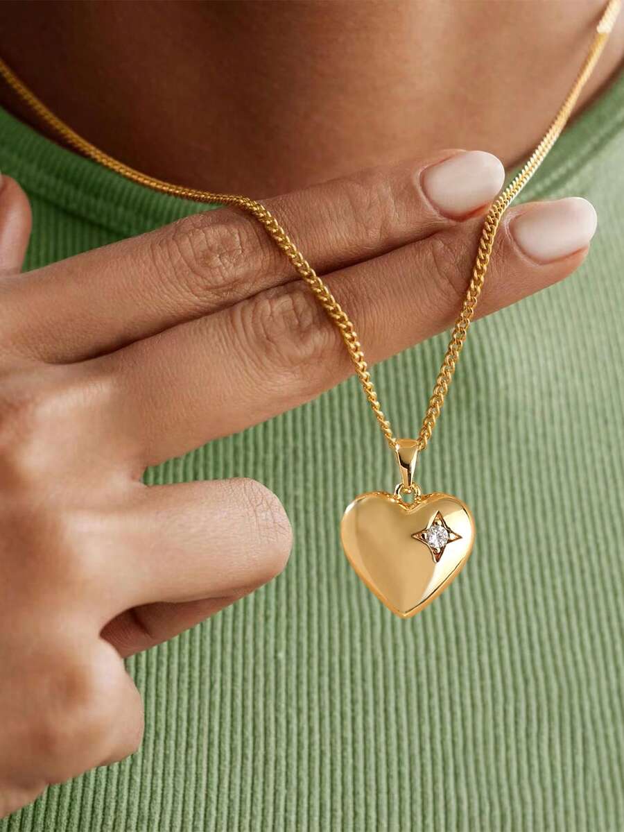 1 chiếc dây chuyền mặt hình trái tim sang trọng, kiểu dáng phóng đại, trang sức thời trang - Vàng - Xem 1