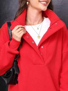 Women's Oversized Sweatshirts Casual Loose Button Up Fleece Henley Pullover Top Winter Clothes 2026 Spring Fashion Outfits - Red - View 4