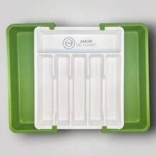 zxxAMOR DE OGAR Organizador de nsilios de Cocina Bandea Organizadora de Cubios y Accesos Expande y Austab de 6 a 8 Compartimentos Para Cucillos Palas de Cocina Cucnes Verdeorganizador de cocina - VerdeBlanco - Ver 4