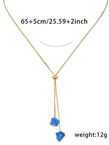 Nooxian 1件 时尚可调节蓝色紫水晶天然石吊坠项链 - 金黃色 - 查看 3